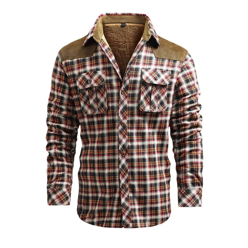 Flannel Shirt Lined - Hommes hiver chemises décontractées vestes polaire